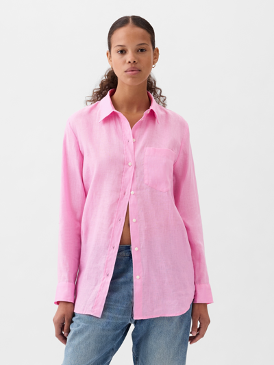 Gap Linen Boyfriend Shirt In Sugar Pink