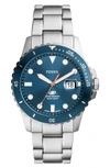 FOSSIL BLUE GMT SILICONE STRAP WATCH, 42MM