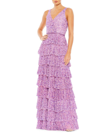 Mac Duggal Women's Ieena Tiered Ruffle Sequin Gown In Orchid
