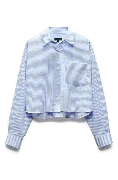 Rag & Bone Beatrice Cropped Stripe Shirt In Light Blue Stripe