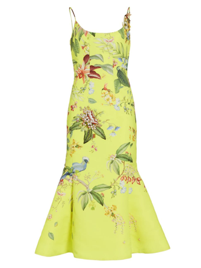 Oscar De La Renta Women's Floral & Fauna Fluted Midi-dress In Yellow