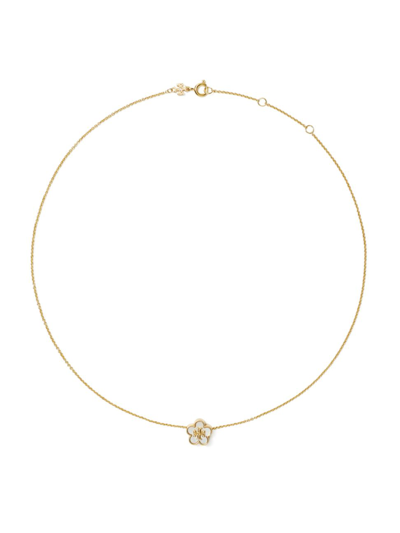 Tory Burch Kira Mother Of Pearl Flower Pendant Necklace In 18k Gold Plated, 16.6-18.2 In White/gold