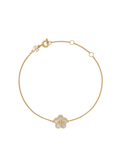 Tory Burch Women's 18k Gold-plated & Mother Of Pearl Kira Flower Bracelet In Tory Gold Mother Of Pearl