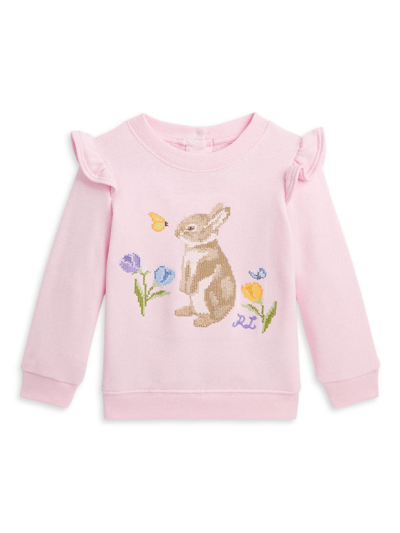 Polo Ralph Lauren Baby Girls Ruffled Bunny Terry Long Sleeve Sweatshirt In Hint Of Pink