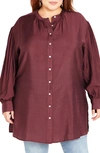 City Chic Joy Button-up Tunic Shirt In Deep Rose
