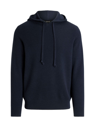 Polo Ralph Lauren Mesh Knit Cashmere Hooded Jumper In Navy