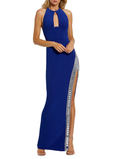 Mac Duggal Women's Beaded Jersey Halterneck Gown In Cobalt