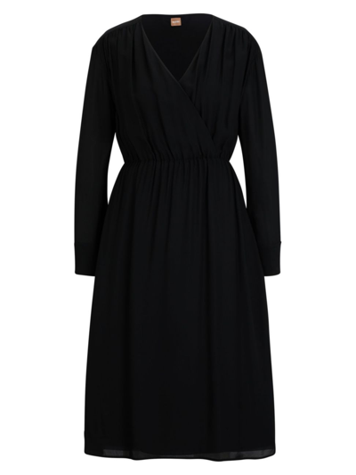 Hugo Boss Regular-fit Dress With Wrap Front And Button Cuffs In Black