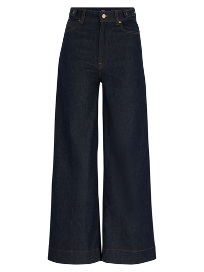 Hugo Boss Slim-fit Wide-leg Jeans In Navy Stretch Denim In Dark Blue