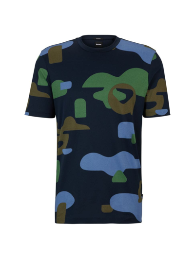 HUGO BOSS MEN'S MERCERIZED COTTON T-SHIRT WITH SEASONAL PATTERN