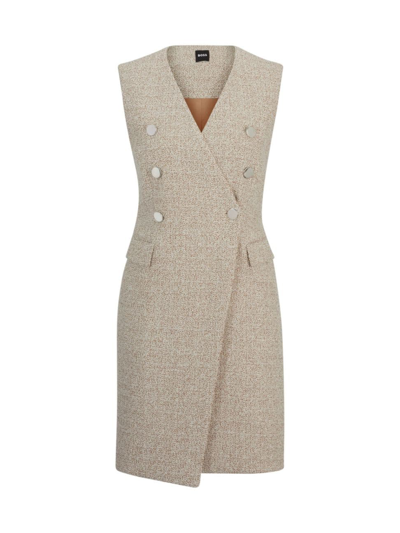 Hugo Boss Double-breasted Sleeveless Dress In Two-tone Tweed In Patterned