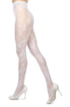 Memoi Floral Net Sheer Tights In White