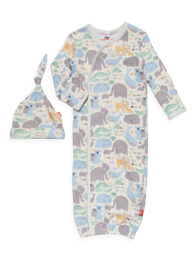 Magnetic Me Baby's Little Loving Graphic Gown & Hat Set In Neutral