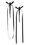 Simone Rocha Slim Bow Ribbon Drip Earrings In Jet/ Black