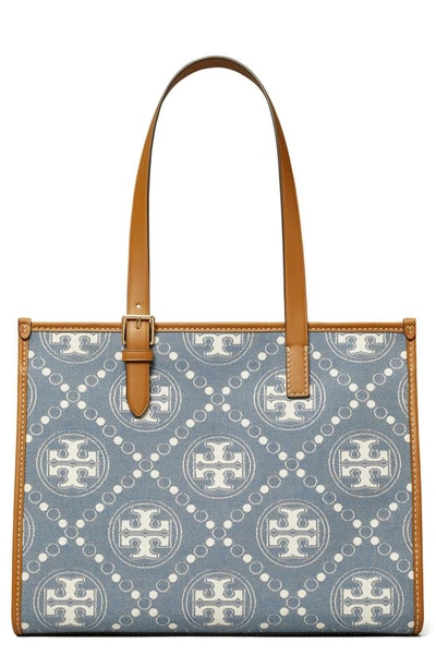 Tory Burch Women's Small T Monogram Denim Tote In Multi/gold