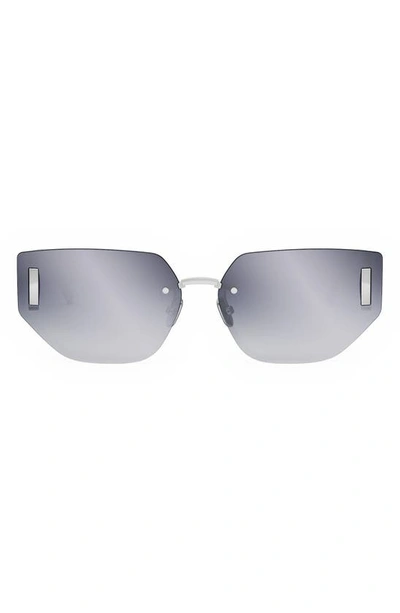 Dior 30montaigne B3u 65mm Gradient Oversize Butterfly Sunglasses In Shiny Palladium / Smoke Mirror