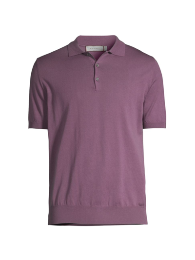 Canali Cotton-blend Knitted Polo Shirt In Purple