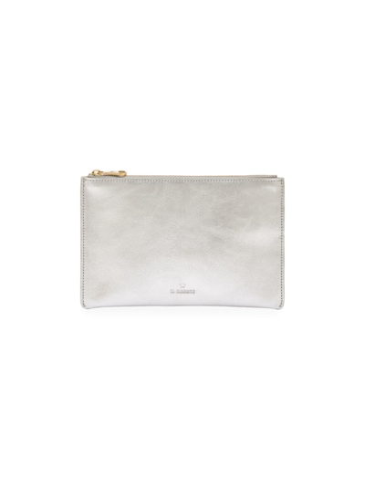 Il Bisonte Women's Oliveta Leather Zip Pouch In Silver