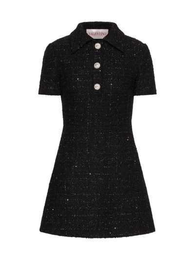 Valentino Metallic Tweed Polo Mini Dress In Black | ModeSens