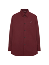 Valentino Stretch Cotton Canvas Shirt Jacket With Rubberised V Detail In ルビー