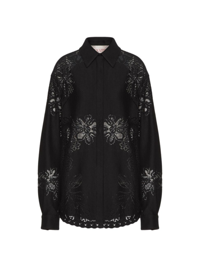 Valentino Guipure Jardin Cotton-blend Shirt In Black
