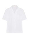 VALENTINO MEN'S COTTON POPLIN BOWLING SHIRT WITH RUBBERIZED V DETAIL