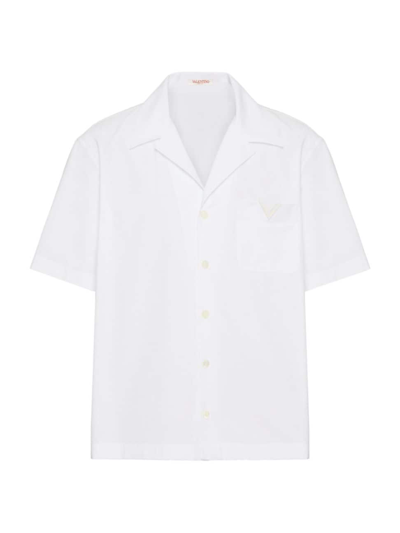 Valentino Cotton Poplin Bowling Shirt With Rubberised V Detail In White