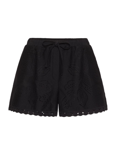 Valentino Women's Cotton Guipure Jardin Plat Shorts In Black