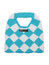 Marni Kids Logo Patch Checked Crochet Shoulder Bag In Blue White