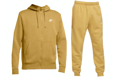 Pre-owned Nike Sportswear Club Fleece Full-zip Hoodie & Joggers Set Wheat Gold/wheat Gold/white