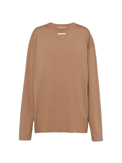 Prada Beige Cotton Jersey Long-sleeved T-shirt Women In Brown