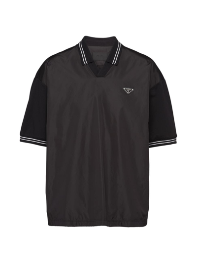 Prada Men's Piqué Polo Shirt With Re-nylon Detail In Black