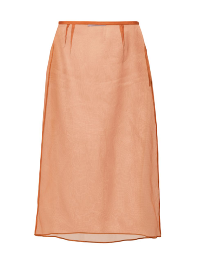 Prada Organza Midi-skirt In F0033 Ruggine