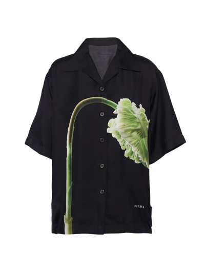 Prada Floral-print Silk Twill Shirt In F0002 Nero