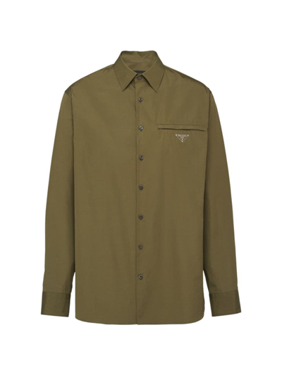 Prada Classic-collar Oversized-fit Cotton Shirt In Green