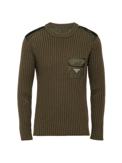 Prada Men's Wool And Cashmere Crew Neck Sweater In Green