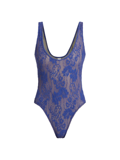 Zimmermann Women's Lace Scoopneck Sleeveless Bodysuit In Lapis