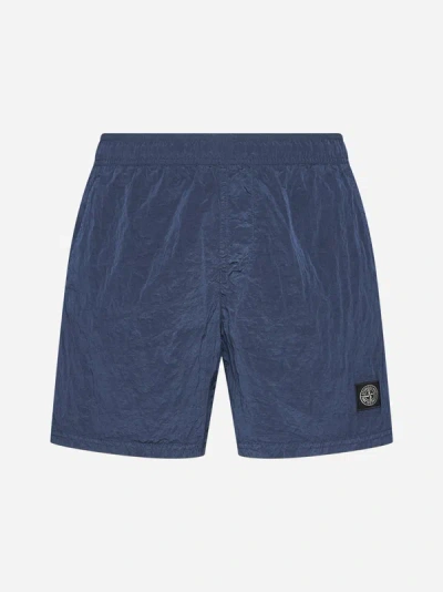 Stone Island Logo-patch Swim Shorts In Avio