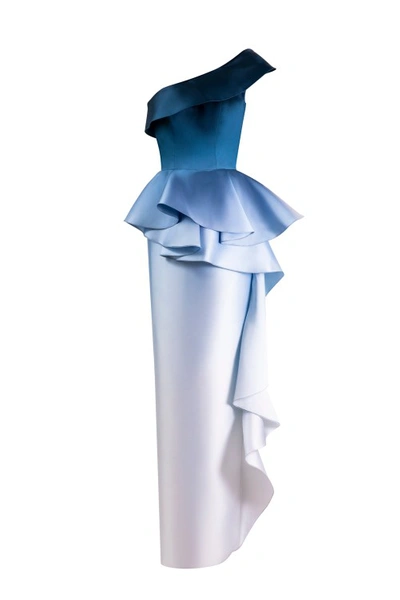 Saiid Kobeisy One Shoulder Gradient Printed Dress In Blue
