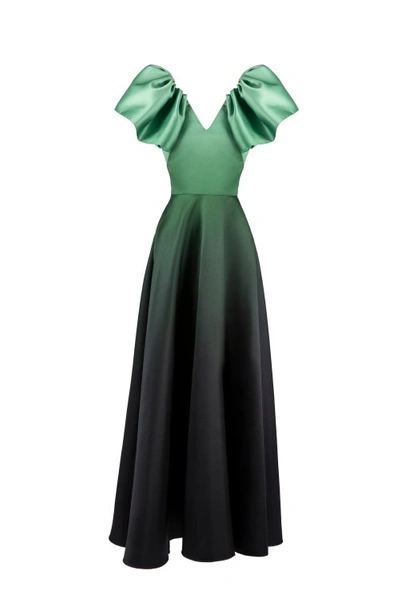 Saiid Kobeisy Gradient Printed Dress With Slit In Green