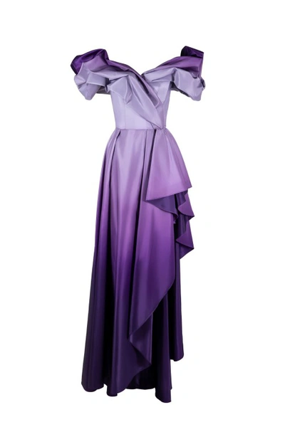 Saiid Kobeisy Off-shoulder Gradient Printed Dress In Purple