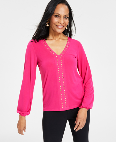 Inc International Concepts Women's Studded Top, Created For Macy's In Pink Dragonfruit