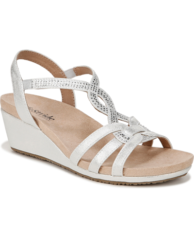 Lifestride Monaco Strappy Wedge Sandals In Silver Faux Leather