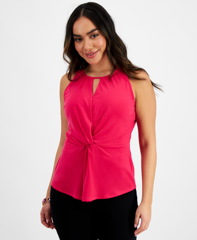 Inc International Concepts Petite Twist-front Keyhole Halter Top, Created For Macy's In Pink Dragonfruit