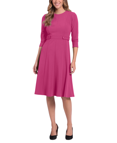 London Times Petite Side-tab Fit & Flare Dress In Pink
