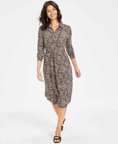 Inc International Concepts Women's Printed Shirtdress, Created For Macy's In Allie Cheetah