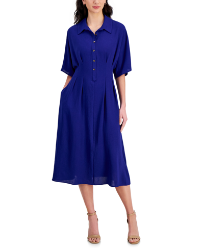 Connected Women's Collared Partial-button-front Midi Dress In Electric Blue