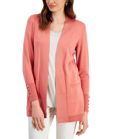 Jm Collection Women's Button-sleeve Flyaway Cardigan, Created For Macy's In Burnt Brick