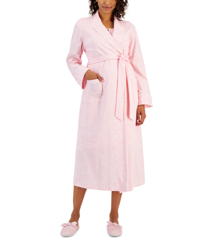 Charter Club Women's Cotton Floral Belted Robe, Created For Macy's In Butterfly Paisley Pink