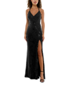 SPEECHLESS JUNIORS' EMBROIDERED SEQUIN MESH LACE-UP BACK GOWN